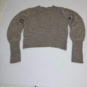 Express Ladies Small Crop Top Sweater puff sleeves tan